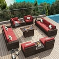 thumbnail image 5 of Sunmthink 13-Piece Outside Rattan Sectional Sofa with Fire Pit Table and 2 Coffee Table, Red, 5 of 9