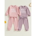 thumbnail image 3 of Kid Toddler Girls Pants Clothing Set, 12 18 24 Months 2T 3T 4T 5T Long Sleeve Letters Print Sweatshirt with Elastic Waist Sweatpants Outfits, 3 of 9