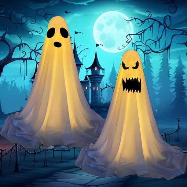 kits de fantasmas iluminados: kits de fantasmas para decoración de Halloween, kit de fantasmas iluminados de altura ajustable para Halloween, kit de fantasmas DIY con luces, kits de fantasmas iluminad