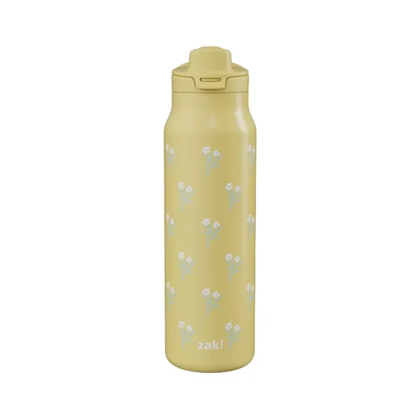 Zak Designs 24oz Vanilla Posy Stainless Steel Manual Chug Bottle Yellow