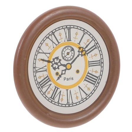SASABAXI Round Mini Wall Clock Brown 1Pcs 1.3In