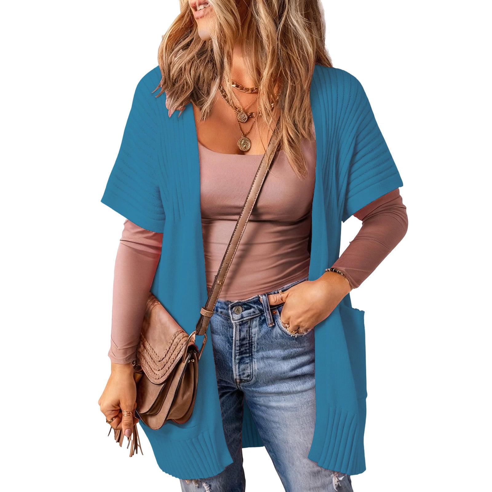 Women Long Sleeve Open Front Cardigan Casual Lightweight Cardigans Loose Knit Outwear with Pockets