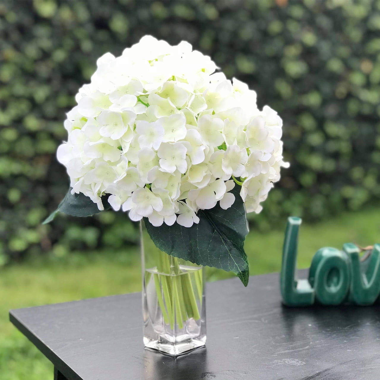 Enova Home Artificial Cream Hydrangea Silk Flowers Arrangement in Glass ...