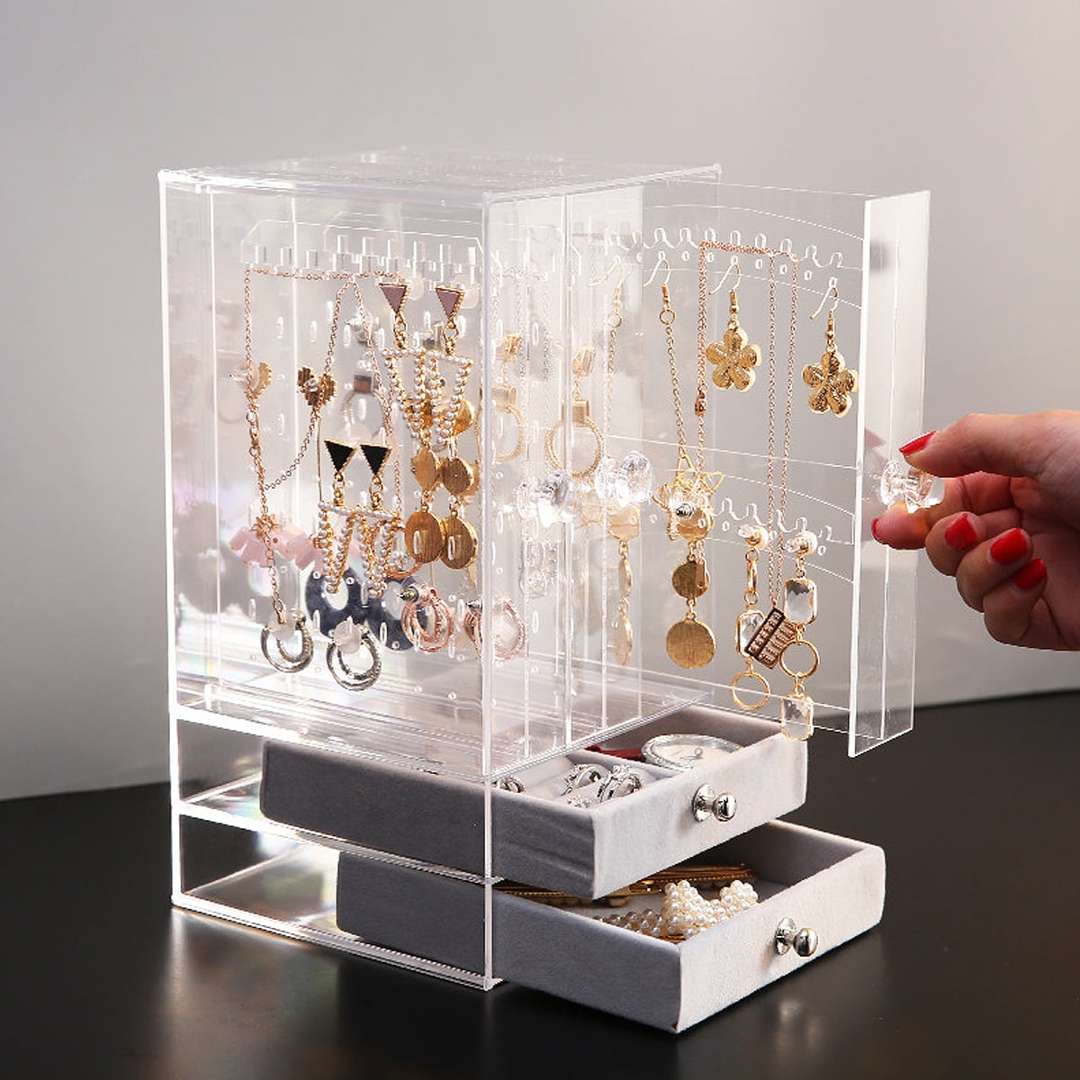 Proglam New Jewelry Organizer Jewelry Display Stand Clear 3 Tray Acrylic Earring Bracelet Necklace Display Stand Shelf