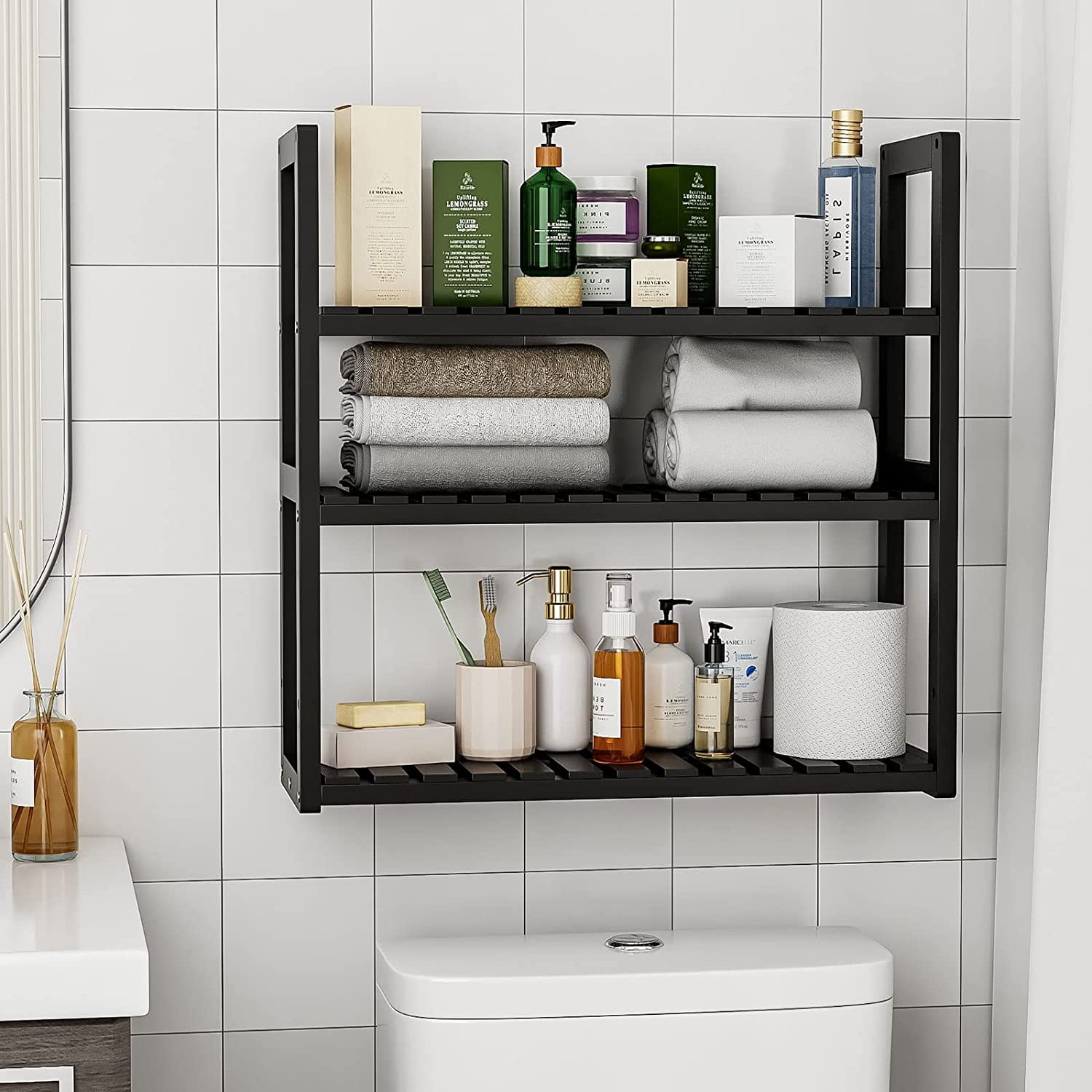Dyiom White Floating Shelves for Bathroom Organizer Over Toilet, Bathroom  Shelves Wall Mounted with Towel Rack, B0BBQR9YR4 - The Home Depot