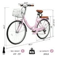 thumbnail image 5 of Ktaxon 24 Inch Folding Beach Cruiser Bike, 7 Speed Womens Bike with Foldable Basket, Lock & Rack, Pink, 5 of 8