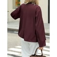 thumbnail image 6 of Women Cropped Trench Coat Oversized Double Breasted Lapel Long Sleeve Short Jacket Fashion Outerwear Wine Red XL, 6 of 7