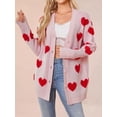 thumbnail image 5 of Women'S Casual Cute Heart Embroidered Open Front Aesthetic Artistic V Neck Button Down Slouchy Sweater Coat Pink M, 5 of 8