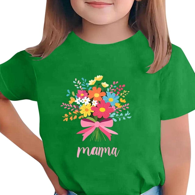 Zpanxa T-Shirts pour Tout-Petites Fille Imprimé Fête des Mères Col Rond Manches Courtes Haut Polyester Spandex 9-10 Ans