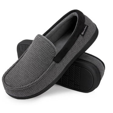 EverFoams Men's Comfort Memory Foam Moccasin Slippers Breathable Terry Cloth House Shoes with Anti-Skid Rubber Sole