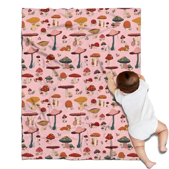 Colorful Mushroom Floral Pink Pattern Blanket,Comfortable Soft Flannel Throw Blanket,All Season,Warm Lightweight Blankets for Sofa Bed Couch Living Room Chair,30"x40"