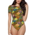 thumbnail image 1 of Balery Colorful Circle Body de cuello redondo de manga corta para mujer Tops de manga corta Tops básicos-Large, 1 of 7