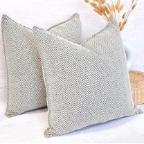 18x18 Pillow Covers Set of Black & White Chevron Pattern / Soft Cozy Chenille Cushion Covers