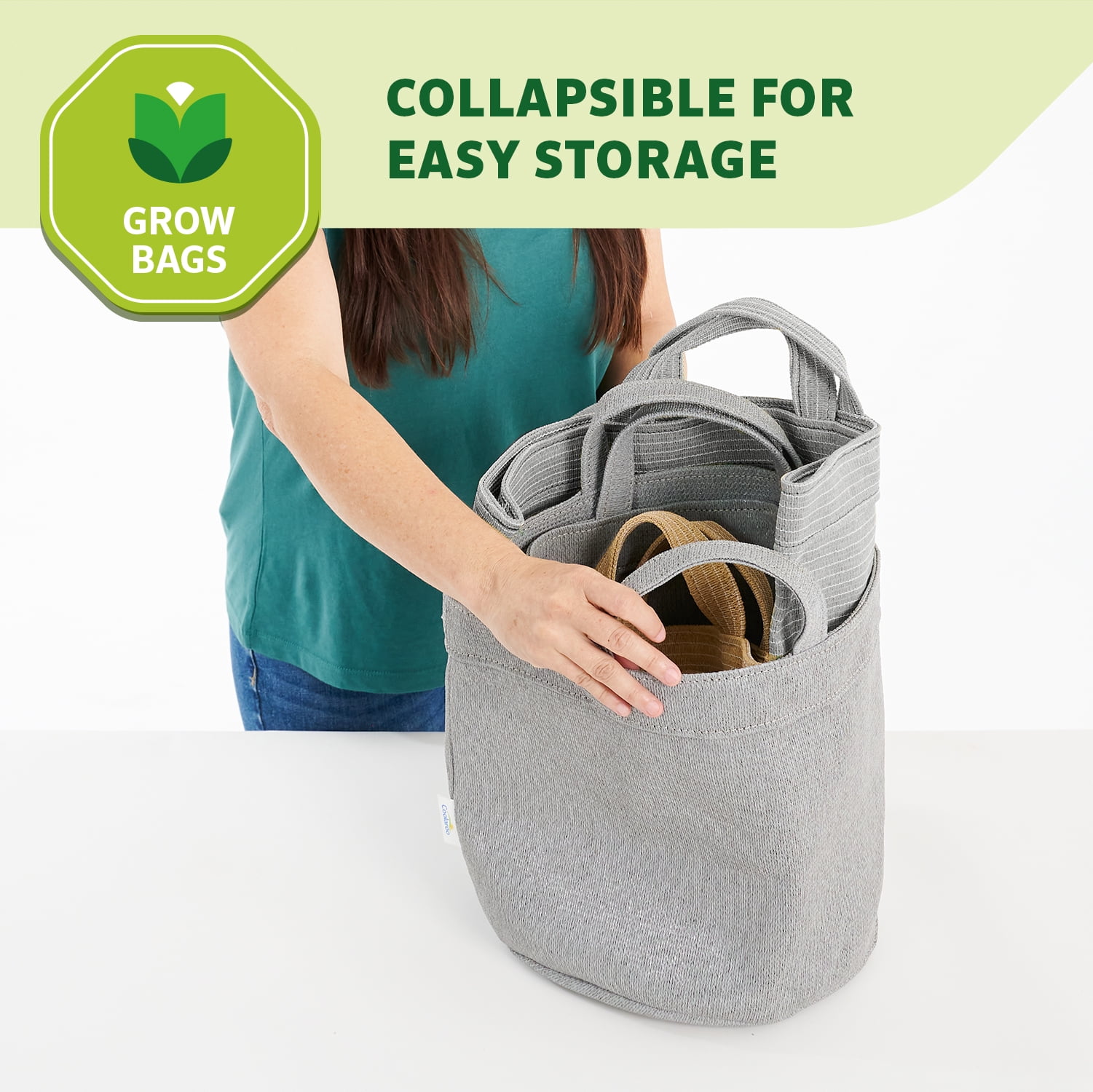 Coolaroo 2 Gallon Round Fabric Grow Bag with Drainage Holes, UV Resistant and Durable Handles - 5 Pack, Steel Grey