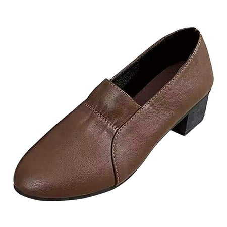 

Business Casual Womens Shoes Leisure Women s Four Seasons Solid Color Non Slip Square Heels Round Toe Breathable Slip On Lazy Shoes