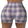 thumbnail image 2 of Haiem Purple Floral Gingham Check Plaid No Front Seam Biker Shorts for Women Yoga Workout Gym Bike Shorts with Tummy Control Moisture-Wicking-Large, 2 of 9