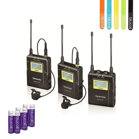 Wireless Bodypack Receiver - Saramonic UWMIC9 (RX9+TX9+TX9) 96-Channel Digital UHF Wireless Lavalier Microphone System with 2 Bodypack Transmitters Portable Receiver –INCLUDES– 6 Blucoil AA Batteries AND 5 Pack of Cable Ties