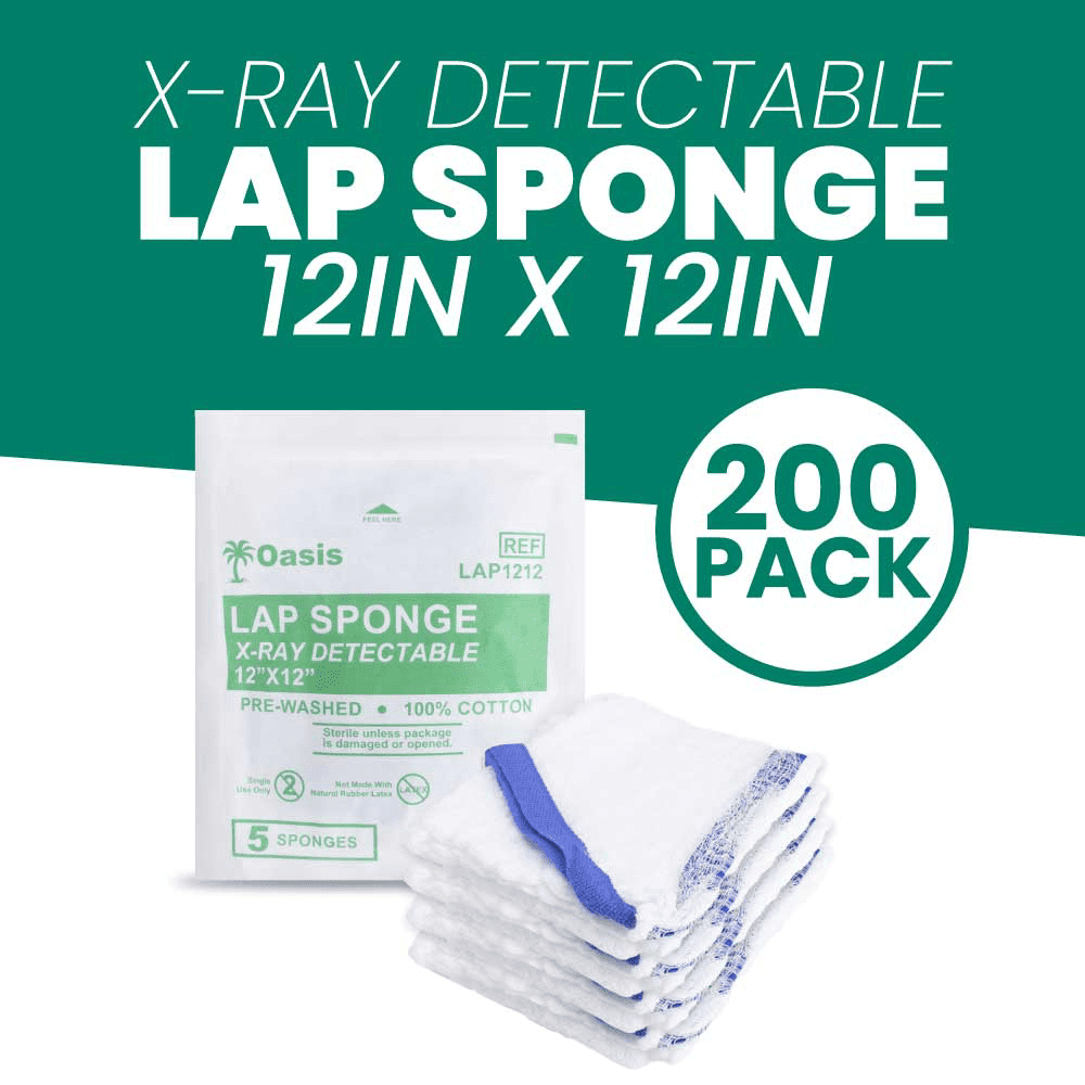 Sterile Lap Sponges, 12" X 12", 200 Count, Highly Absorbent, Pre-Washed & De-Linted, 100% Cotton, (40 Packs of 5)