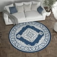 thumbnail image 6 of Madison Traditional 5' Round Navy and Cream Polypropylene Indoor Area Rug, 6 of 7