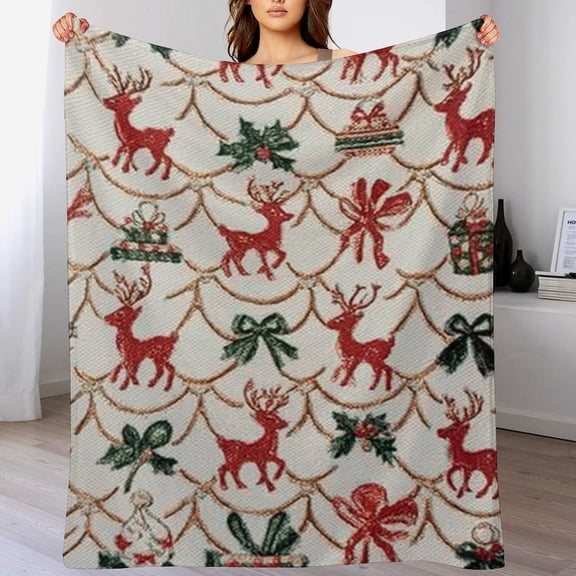 RKSupls Christmas Throw Blanket, Soft Warm Flannel Elk Pattern Blanket for Christmas Home Bed Sofa Couch Decor,60x80 in