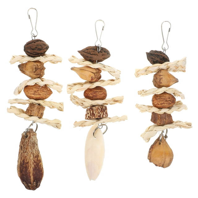 3pcs Parrot Chewing Wood Toy Bird Hanging Foraging Toy Natural Wooden Parrots Chewing Toy