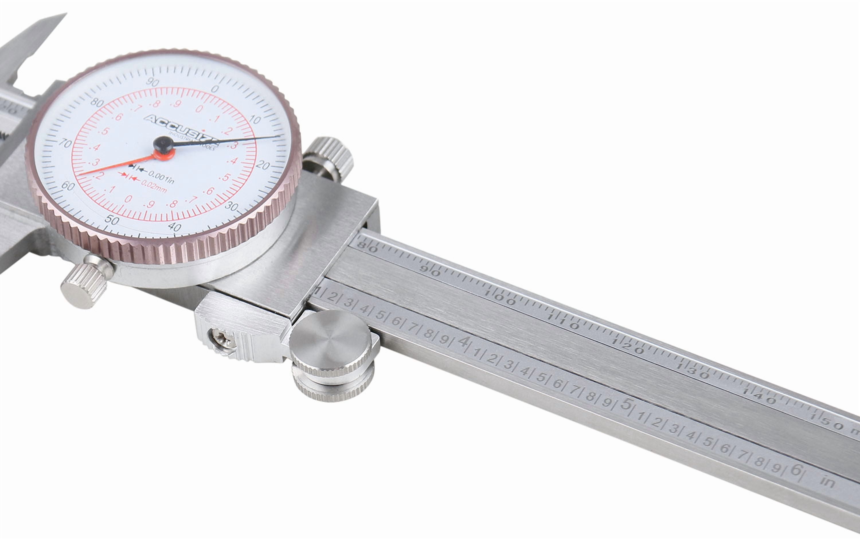 Accusize 0-6''/0-150 mm by 0.001''/0.02 mm Inch/Metric Dual Needle Precision Dial Caliper Stainless Steel, P920-S236