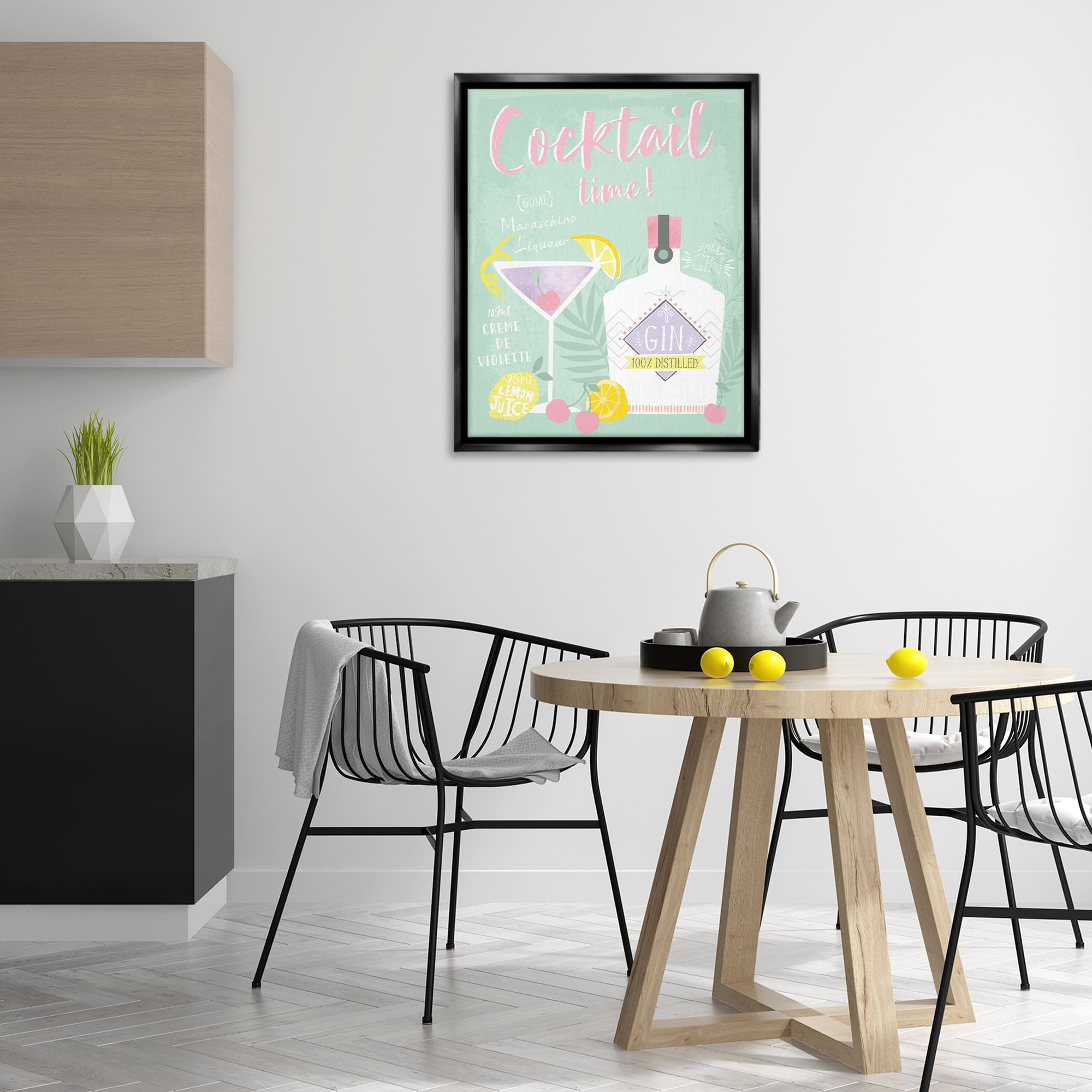 Stupell Industries Cocktail Time with Recipe Food & Beverage Painting Black Floater Framed Canvas Art Print Wall Art, 25 x 31