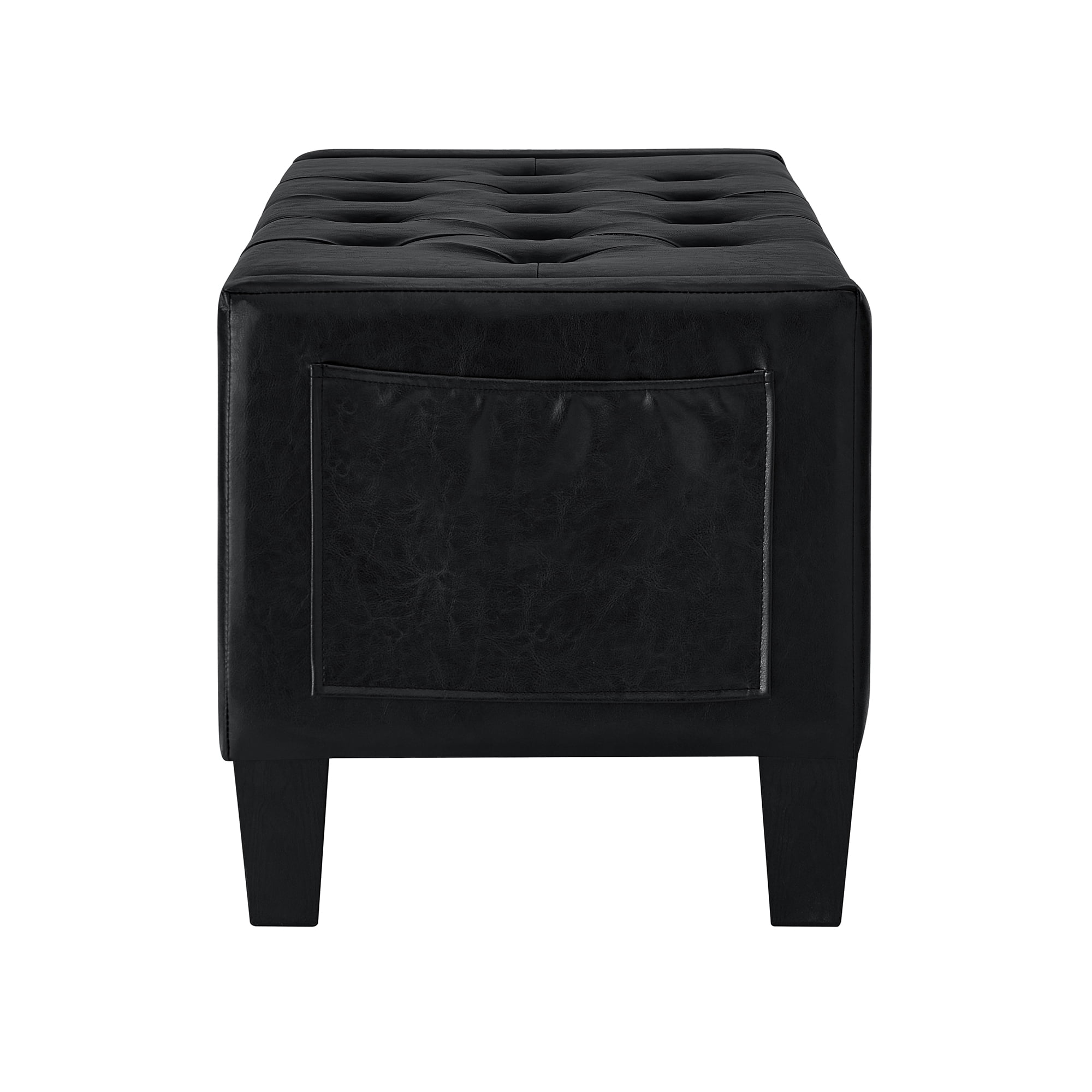 Dtwnek Modern Storage Ottoman with Wood Frame, PU Upholstered Storage Bench for Bedroom, Living Room, Black