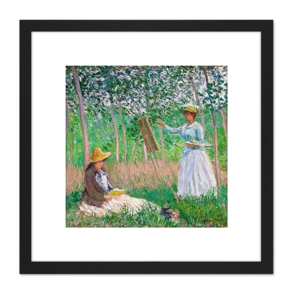 Claude Monet In Woods Giverny Painting 8X8 Inch Square Wooden Framed Wall Art Print Picture with Mount