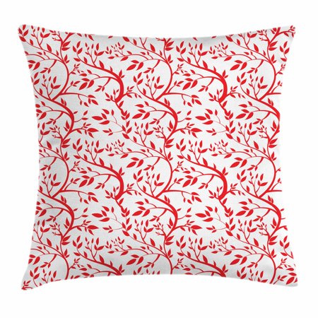 Red Throw Pillow Cushion Cover, Curvy Branches of a Spring Forest Tree Full of Leaves Victorian Garden Inspirations, Decorative Square Accent Pillow Case, 16 X 16 Inches, Red White, by Ambesonne