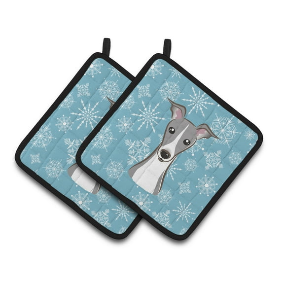Carolines Treasures BB1670PTHD Snowflake Italian Greyhound Pair of Pot Holders , 7.5HX7.5W, multicolor