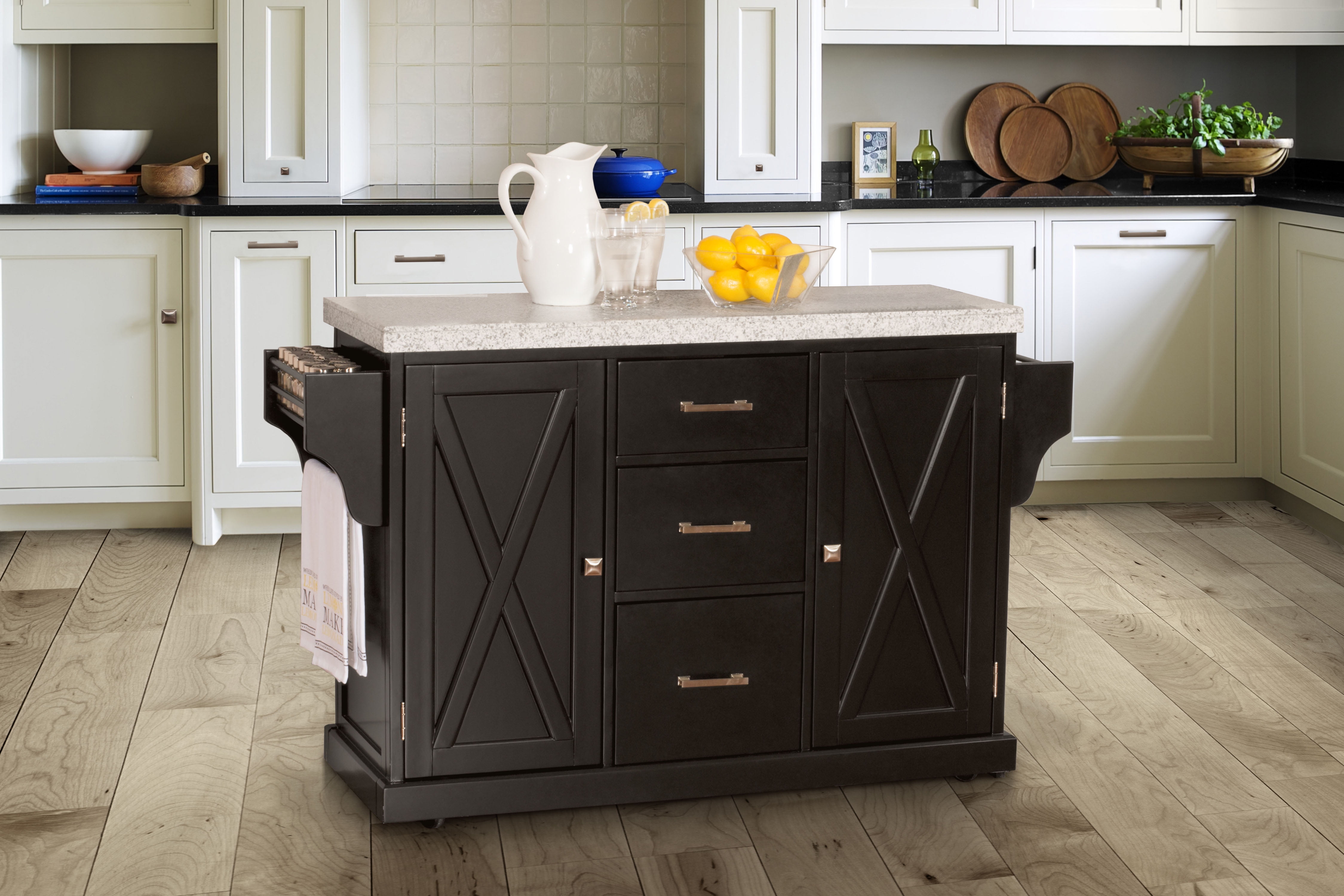 Hillsdale Furniture Brigham Solid Wood Kitchen Island, Black with