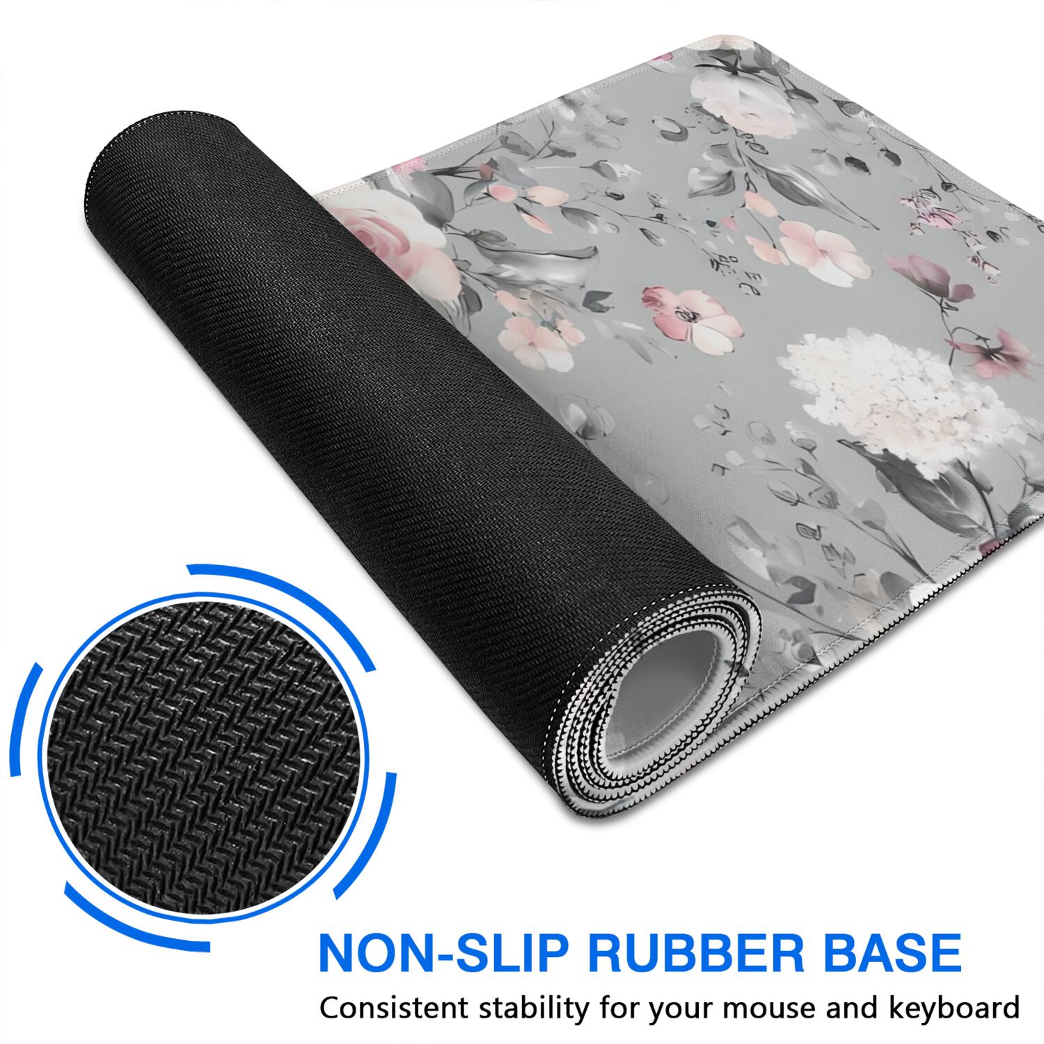 Long Mouse Pads for Desk,Pioneer Flower Floral Print Pattern Desk Mats on Top Of Desks, Desk Mouse Pad Extra Large with 3mm Non-Slip Base and Stitched Edge for Gaming,Office,Work,Home 47.3"x23.6"