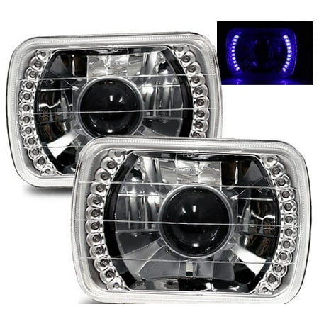 1983-1993, Chevy S10 Blazer 7X6 H6014/H6052/H6054 Chrome Crystal Square Projector Headlights - Blue LED Ring
