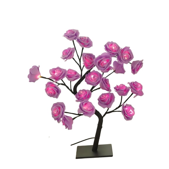 Lighted Rose Tree Lamp, Pink Flower Lamp 24 LED, USB Operated Tabletop Tree with Remote for Wedding Girls Valentine's Day Gift