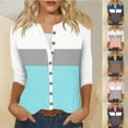 thumbnail image 2 of Utoimkio Women's 3/4 Sleeve V Neck T Shirt Color Block Collared Button Down Shirts for Women, 2 of 5