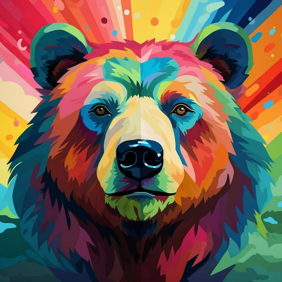 5D DIY Diamond Painting Set "Colorful Bear, Animal" Round Diamond Art Crafts for Adults, Suitable for Wall Decoration, Bedroom and Home Decoration