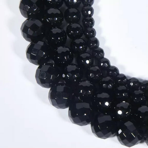 HOOUN Natural Black Onyx Gemstone Faceted Round Beads 4mm 6mm 8mm 10mm 12mm 15"-4 mm