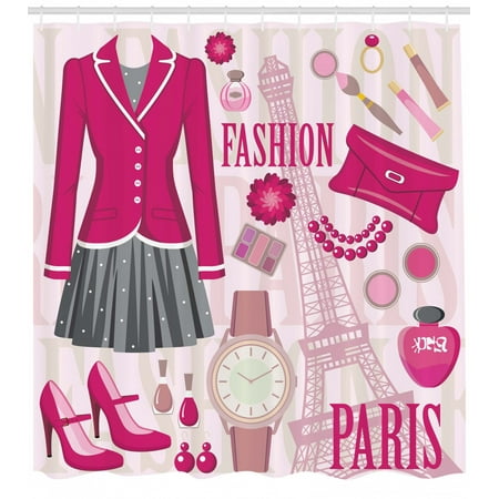 Girls Shower Curtain Fashion Theme In Paris With Outfits Dress