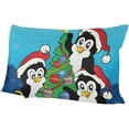 thumbnail image 6 of Merry Christmas Penguins Velvet Oblong Lumbar Plush Throw Pillow Cover/Shams Cushion Case 16x24in Decorative Invisible Zipper Design for Couch Sofa Pillowcase Only, 6 of 7