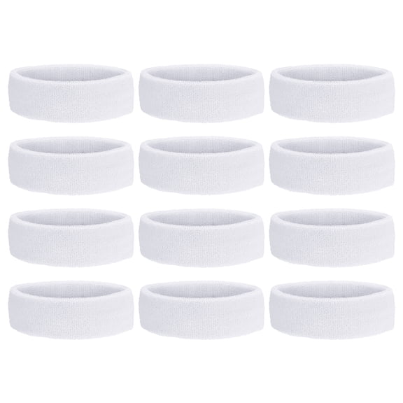 Uxcell Sweatband Headbands, Terry Cloth Sweat Band for Women Men Sports Basketball Tennis Athletic, White 12 Pcs