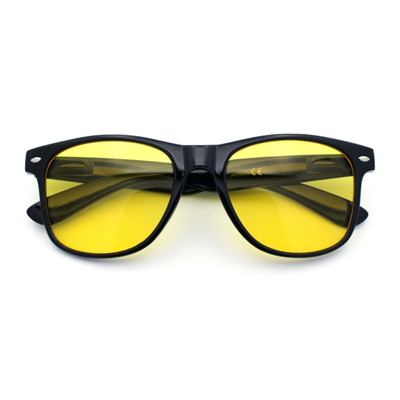 Mens Night Driving HD Yellow Lens Classic Plastic Horn Rim Sunglasses Shiny Black