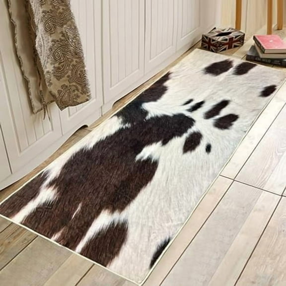Cowhide Rug Cow Print Rug for Bedroom Western Rugs Black and Brown Runner Rug 2x6,Farmhouse Vintage Throw Accent Area Rug Non Slip Washable Floor Carpet for Entryway Hallway Kitchen Laundry Bathroom