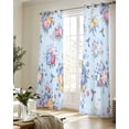 thumbnail image 5 of Pink Blue Flowers Sheer Curtains 84 Inch Length 2 Panels Set for Living Room/Bedroom, Spring Floral Pastoral Birds Leaves Kitchen Curtains Grommet Semi-Sheer Curtains Window Treatments 42"x84"x2, 5 of 7