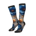 thumbnail image 2 of Fotbe Elegant Blue Gold Blooms print Women's Men's Novelty Crew Socks Cotton Socks Knee High Socks for Walking,Running,Nurses,Pregnancy, 2 of 8