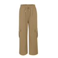 thumbnail image 4 of Brown Womens Cargo Pants Womens Daily Elastic Waist Pockets Straight Solid Color Casual Pants Loose Pockets Cargo Long Trousers, 4 of 6
