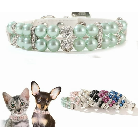 Pearl Dog Collars for Small Dogs, Bling Rhinestone Cat Necklace Cute Crystal Puppy Collars for Small Medium Female Dogs Girl Kitten, Diamond Pet Jewel for Wedding Birthday Party Gift 1Pack