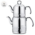 thumbnail image 2 of Korkmaz A227 Erna Turkish Teapot Set for Stovetop, 18/10 Stainless Steel Double Tea Maker with Glass Lid & Silver Metal Handles, Samovar Style Tea Kettle with 40.6 Oz (1200ml) & 74.4 Oz ( 2200ml), 2 of 5