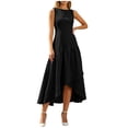 thumbnail image 5 of XUNKUSGA Summer Dress Fashion Boat Neck Sleeveless Ruffle Flowy Asymmetrical Hem Dresses for Women Solid Color Cotton Linen Midi Dress for Beach,Party,Cocktail,Black,L, 5 of 9