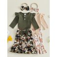 thumbnail image 3 of RUINIXCW Baby Girls Fall Outfit Long Sleeve Romper Camo/Floral Flared Pants Headband, 3 of 8